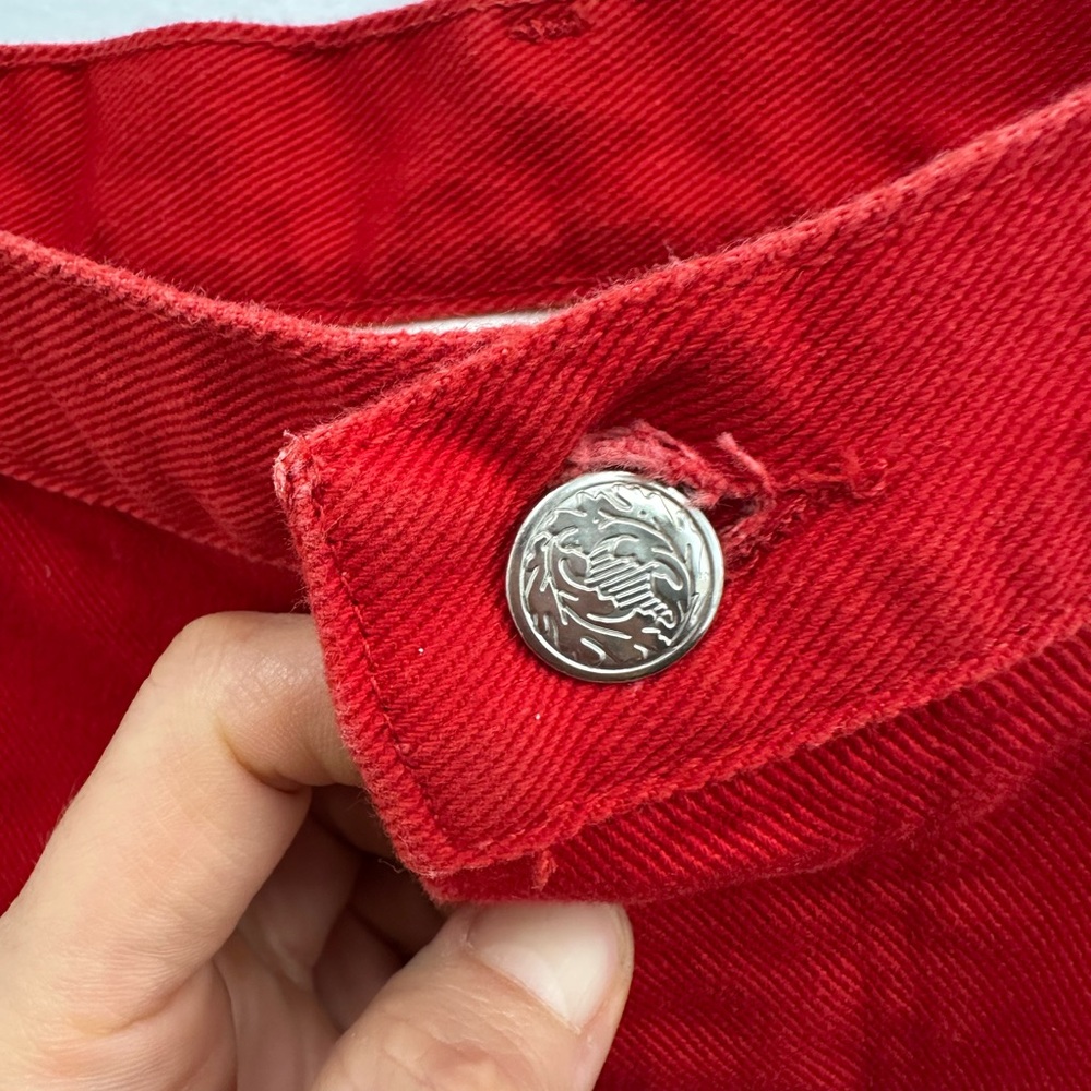 ⛔️SOLD⛔️Vintage 80’s Red High Rise Straight Leg Jeans Lattice Triangle Back Siz - Picture 7 of 9